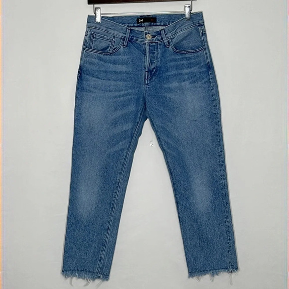 3 x 1 NYC Button Fly Fringed & Cropped Relaxed Fit Jeans in Stella - Size 27 - Picture 1 of 7